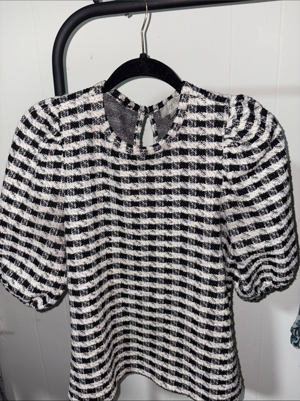 LOFT Black and White Striped Textured Knit Top